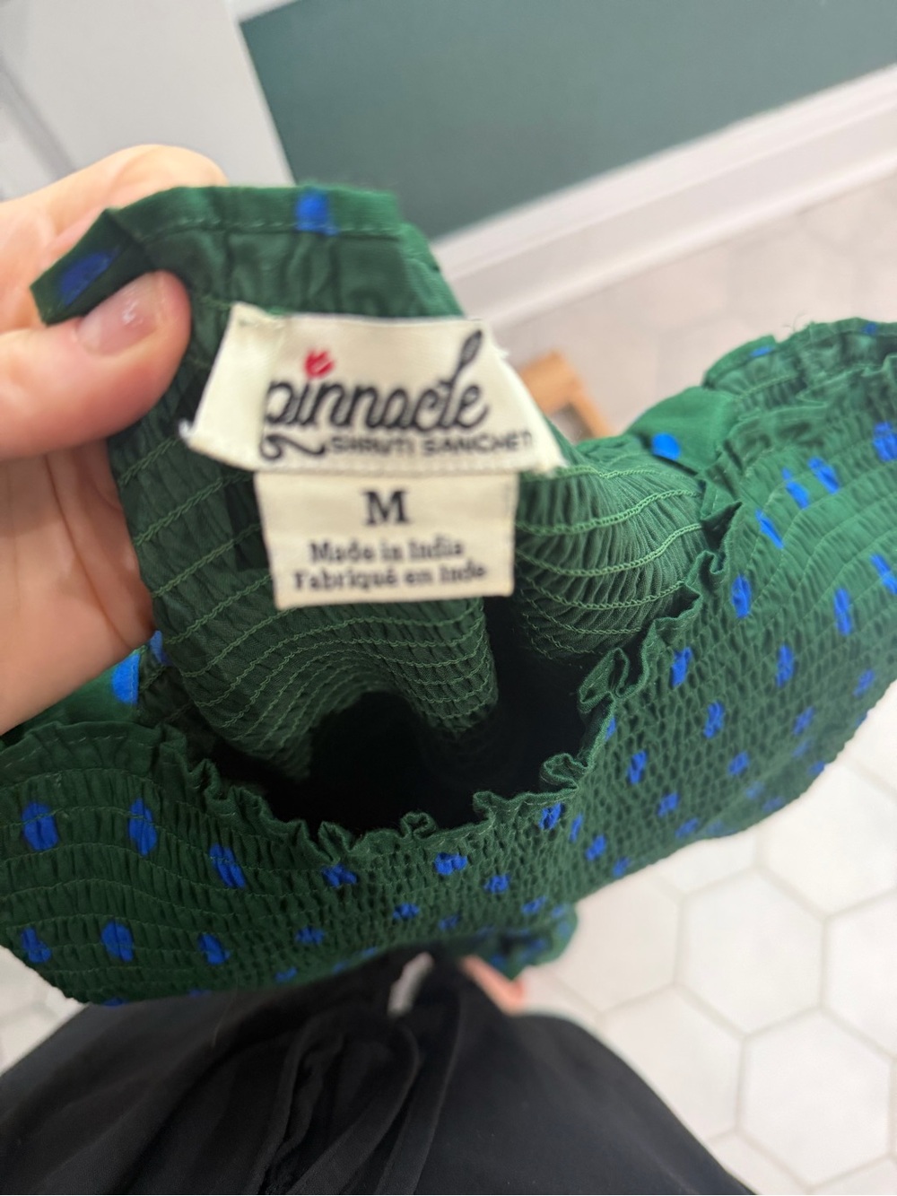 Anthropologie Green Midi Dress with Blue Polka Dots - Picture 7 of 8